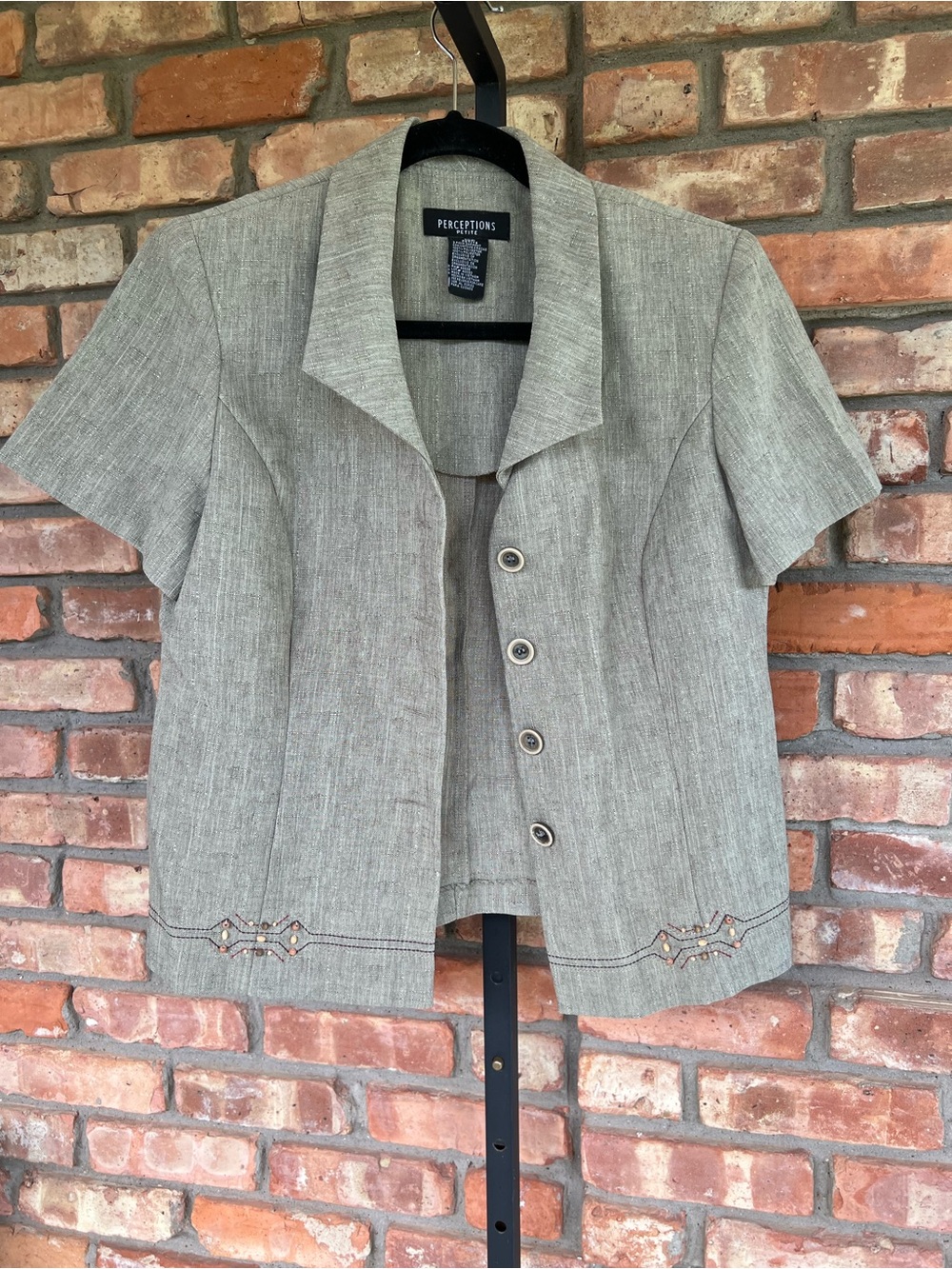 Perceptions Short Sleeve Linen Blend Jacket in Light Green petite small.